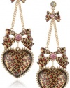 Betsey Johnson Leopard Heart and Bow Chandelier Earrings