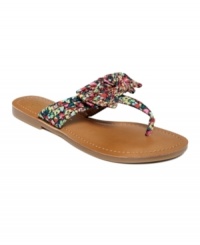 Spring fling. Make the delicate strappy design and pretty bow details of the Jumba flat sandals by Jessica Simpson your first sign of spring.