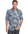 Paisley takes your on-the-go style to the next level with this sleek, slim-fit shirt from Cubavera.