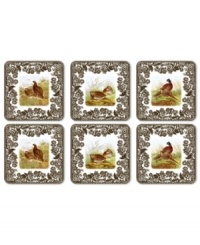 Bring the classic style of the English countryside to your table with Woodland coasters. Pheasant, quail and other game birds are illustrated in great detail and framed by Spode's 1828 British flowers border on heat-resistant cork.