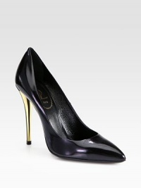 A sleek metal heel heightens this point toe pump in lustrous Italian leather. Metal heel, 4¼ (110mm)Leather upperPoint toeLeather lining and solePadded insoleMade in Italy