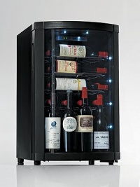 This refrigerator displays your wines and dispels your fears about storing opened bottles. A convex-shaped door with a built-in shelf holds four bottles upright. Digital temperature control maintains ideal conditions for both reds and whites!