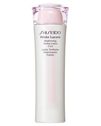 Shiseido White Lucent Bright Tone Lotion. A brightening toner with a cool, refreshing feel that helps reduce excess oil and shine while minimizing the appearance of pores for a radiant, luminous complexion. Formulated with Multi-Target Vitamin C and Spot Deacti-Complex to prevent the appearance of visible dark spots, freckles and dullness. Contains Witch Hazel Extract to improve the radiance of skin and Rice Germ Extract to keep skin vibrant. Recommended for all skin types. Use morning and night after softener and moisturizer.