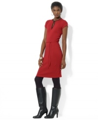 Rendered in fine-ribbed cotton, Lauren Ralph Lauren's versatile petite dress is designed with a belted waist to guarantee a perfect fit everytime.