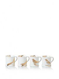 Rosanna Set of 4 Four Calling Birds Mugs, White/Gold, 12-Oz.