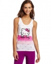 Hello Kitty Juniors Burnout Knit Racerback Tank, White/Pink, Medium