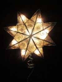 8 Lighted Capiz Shell 8-Point Gold Star Christmas Tree Topper - Clear Lights