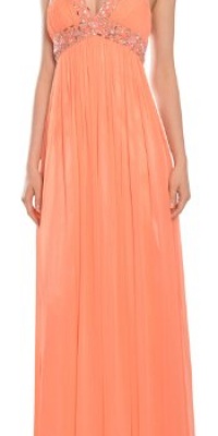 Aidan Mattox Beaded Chiffon Long Halter Evening Gown Dress