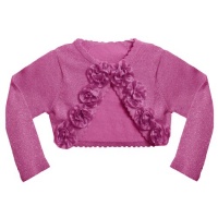 Size-3/6M BNJ-7613X METALLIC FUCHSIA-PINK ROLLED ROSETTE Special Occasion Cropped Bolero Sweater/Shrug/Jacket,Bonnie Jean X57613 Baby/Infant