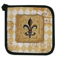 Majestic Black & Tan Fleur de Lis Kitchen Print Pot Holder