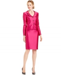 Gorgeously saturated color creates a bold yet totally elegant look. Kasper's petite skirt suit is a stylish stand-out for any special occasion.