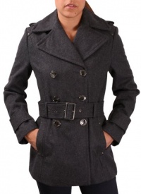 Kenneth Cole New York Melton Women's Belted Peacoat Jacket Coat Gray Size 14