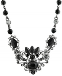 When a look of intrigue is needed. This necklace from 2028 captivates with jet black and black diamond crystals on an intricate silhouette. Crafted in hematite-tone mixed metal. Approximate length: 16 inches + 3-inch extender. Approximate drop: 1-1/4 inches.