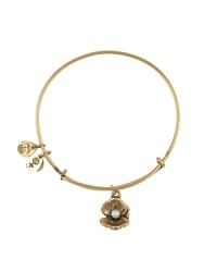 A delicate pearl symbolizes natural beauty on this vintage-inspired Alex and Ani charm bracelet, which is handcrafted from recycled gold plated brass.