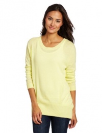 Magaschoni Women's 100% Cashmere High Low Sweater, Icy Lemon, Medium