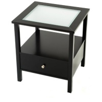 Bay Shore Collection End Table with Glass Insert Top and Drawer, Black