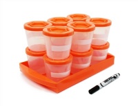 Baby Food Containers- Sprout Cups - Reusable Stackable 2 Oz. Storage Cups (12 Pack) with Tray and Dry-erase Marker - 100% BPA Free