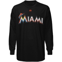 MLB Majestic Miami Marlins Official Wordmark Long Sleeve T-Shirt - Black