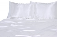 Elite Home Products Collection Silky Luxurious Woven Satin 4-Piece Sheet, Queen, White