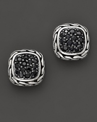 From John Hardy's Kali Lava Collection, a delicate stud earring with basket weave setting and clusters of black sapphire. Designed by John Hardy.