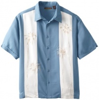 Cubavera Men's Big-Tall Short Sleeve Rayon Blend Herringbone Textured Panel Shirt With Palm Tree Embroidery Detail