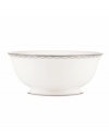 Sturdy bone china draped in a delicate platinum garland makes the Iced Pirouette serving bowl by Lenox a flawless go-to for formal entrees.