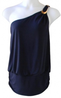 Baby Phat Plus Size Women's One Shoulder Asymmetrical Top (3X Plus, Navy)