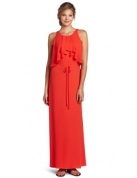 BCBGMAXAZRIA Women's Enza Open Back Cascade Long Gown, Poinsettia, Small