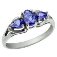 0.85 Ct 3-Stone Oval and Pear Shape Genuine Tanzanite .925 Sterling Silver Ring