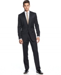 A tonal navy plaid steps up the style on this slim-fit suit from Bar III.