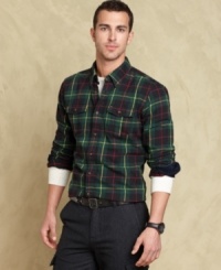 Have great fall style whether hiking through the forest or a forest of people with this long-sleeve flannel shirt from Tommy Hilfiger.