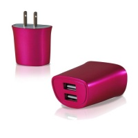 KHOMO Pink 10W 2.1A 10W Dual USB Power Adapter Wall Charger for Apple iPod, iPhone, iPad, Motorola Xoom & Kindle Fire