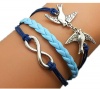 Plating Retro Silver Birds & Infinity Wish Bracelet Navy Ropes Light Blue Braided Personalized Charm Jewelry Friendship Gift 1185r