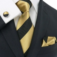 LANDISUN 500 GOLDEN BLACK STRIPE SET:TIE+HANKY+CUFFS