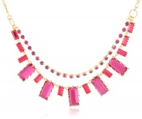 Betsey Johnson Iconic Baguette Fuchsia Baguette Crystal Necklace, 19