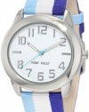 Nine West Women's NW/1289WTBL Round Silver-Tone Easy-to-Read Blue and White Strap Watch