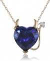 XPY 14k Yellow Gold Created Sapphire and Diamond Devil Heart Pendant, 18