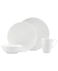 Channel the grace and style of a Marchesa wedding gown with the Pleated Swirl oval platter by Lenox. Beautifully draped bone china mixing a matte and gloss finish brings the designer's chic aesthetic to your dining table.