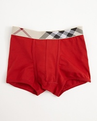 Begin your day with the signature appeal of Burberry when you reach for these check waistband trunks in the morning.