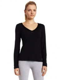 Calvin Klein Womens Essentials With Satin Long Sleeve V-Neck Pajama Top, Black, Small