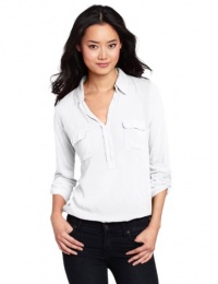 Splendid Women's Long Sleeve Collar Top Shirt, White, Medium