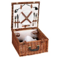 Household Essentials Woven Willow Square Shaped 2 Person Picnic Basket Set