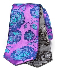 Add a splash of vivid color to your professional wardrobe -- duchamp's sateen silk tie is blooming with bright vining flowers.