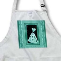 Aqua green flowered dress with stars and striped and damask ribbon frames - Waist Apron With Pockets