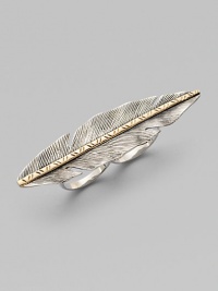 THE LOOKIntricate feather design Center edged with yellow gold vermeil Smooth double finger bandsTHE FITLength, about 2½THE MATERIAL14k gold Sterling silverORIGINImported