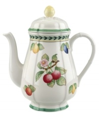 French Garden serving pieces complement-and complete-the mix-and-match dinnerware and dishes from Villeroy & Boch. With a classic fluted shape and summery fruit motif, this coffee pot pours on the country charm.