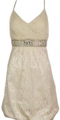 Studio SW Beaded Lace Bubble Hem Dress (10, Champagne/Blush)