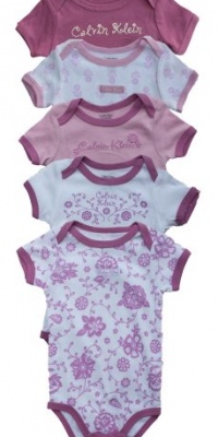 Calvin Klein ~ 5 Pk. Shades of Purple Floral Prints ~ Onesies 3-6 Months