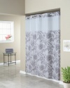 Hookless Fabric Shower Curtain with Built in Liner  -Floral Grey