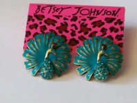 BETSEY JOHNSON Teal Blue Peacock Studs Earrings